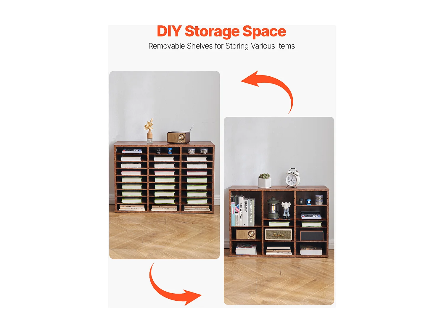 Bureau-Organizer, SucceBuy 27-Vaks Houten Boekenorganizer, Verwijderbare Planken, Donkerbruin