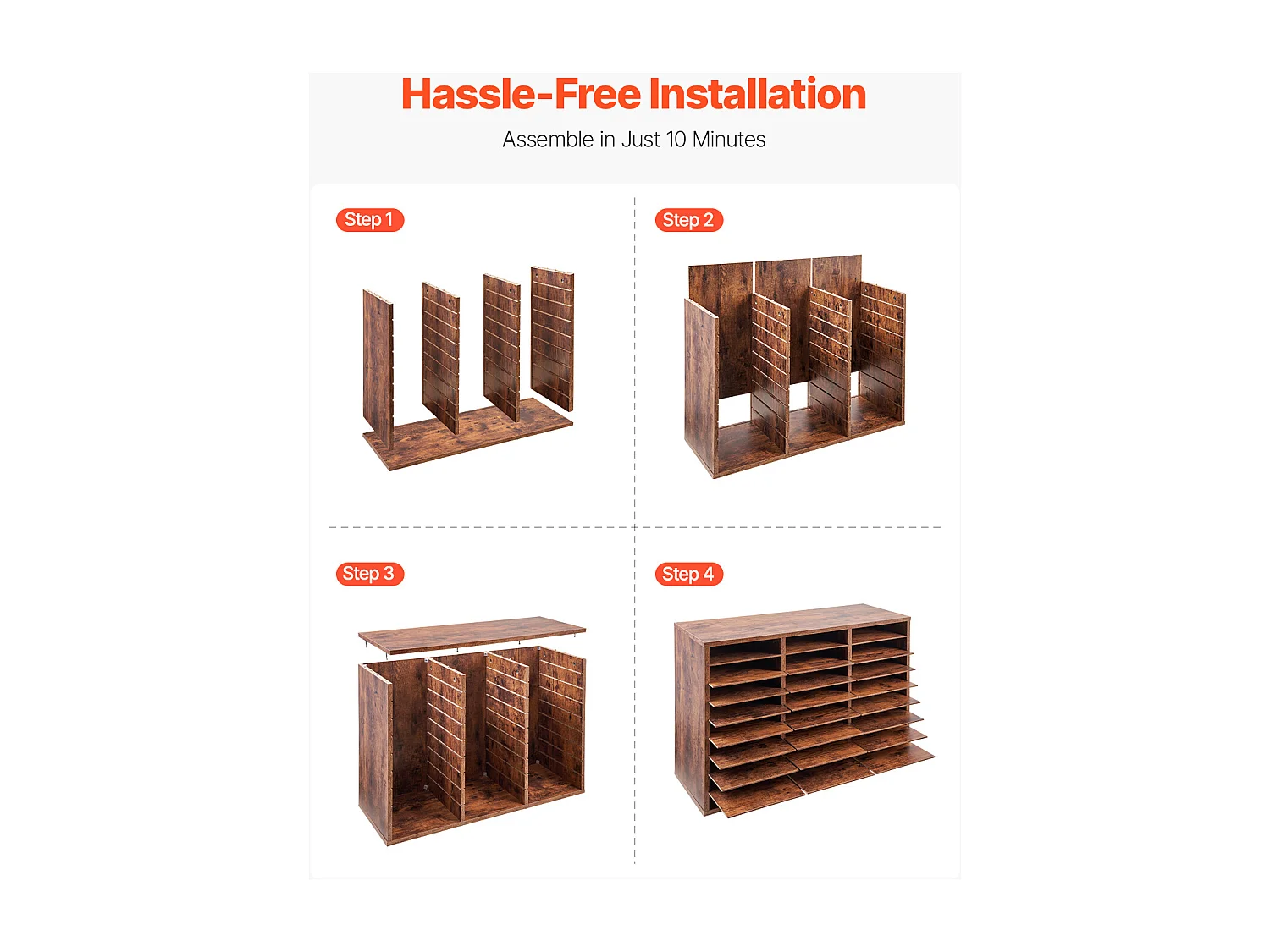 Bureau-Organizer, SucceBuy 27-Vaks Houten Boekenorganizer, Verwijderbare Planken, Donkerbruin