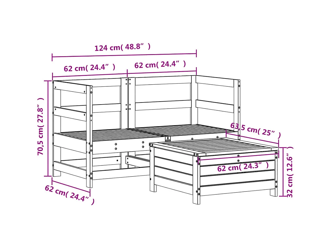 Set Divani da Giardino 3 pz in Legno Massello Abete Douglas