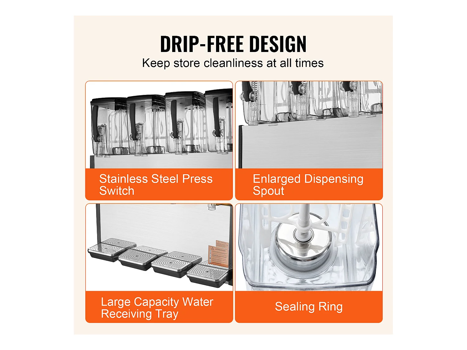 Distributeur de Boissons Commerciales SucceBuy 12 L x 4 Réservoirs Distributeur de Boissons Glacées et de Jus Froids