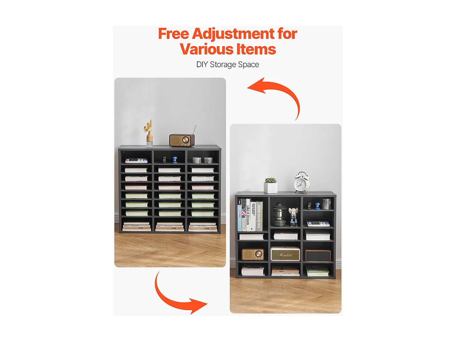 Organiseur de Bureau, SucceBuy - Organiseur de Littérature en Bois à 24 Compartiments avec Étages Réglables, Gris pour le Bureau et la Maison