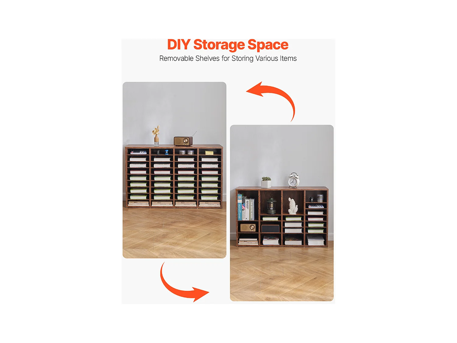 Organiseur de Bureau, SucceBuy Wood - Organiseur de Littérature à 36 Compartiments, Étagères Amovibles, Marron Foncé