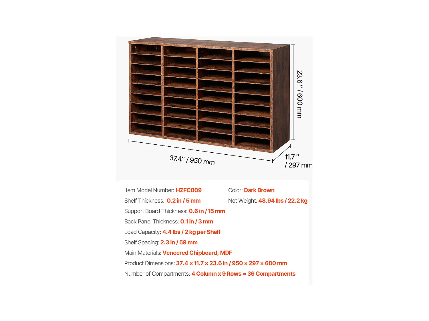 Organizer da Scrivania, SucceBuy Wood - Portadocumenti a 36 Scomparti, Ripiani Rimovibili, Marrone Scuro