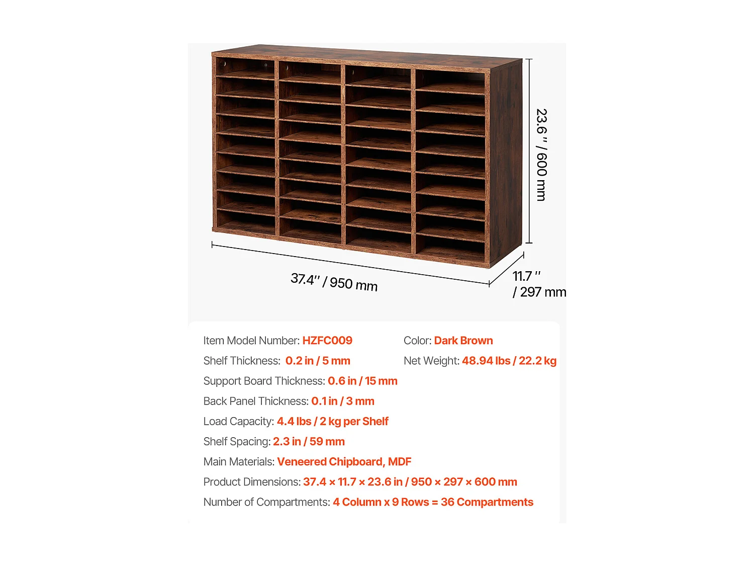 Organiseur de Bureau, SucceBuy Wood - Organiseur de Littérature à 36 Compartiments, Étagères Amovibles, Marron Foncé