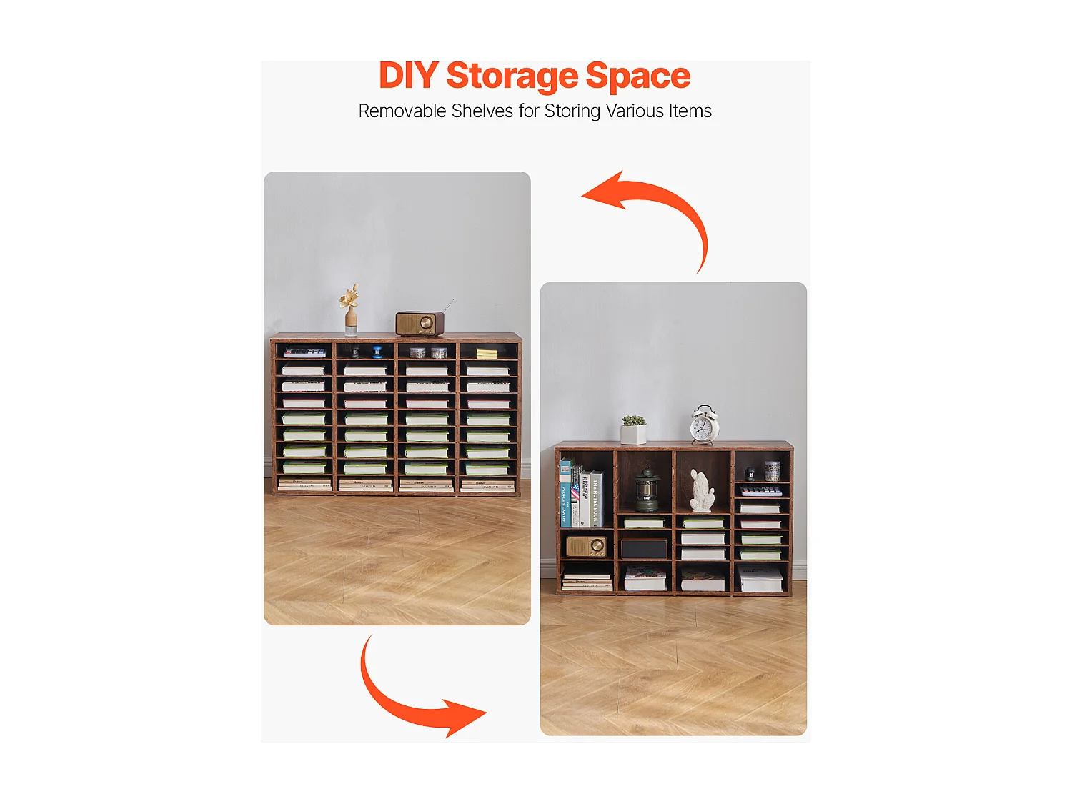 Organiseur de Bureau, SucceBuy Wood - Organiseur de Littérature à 36 Compartiments, Étagères Amovibles, Marron Foncé