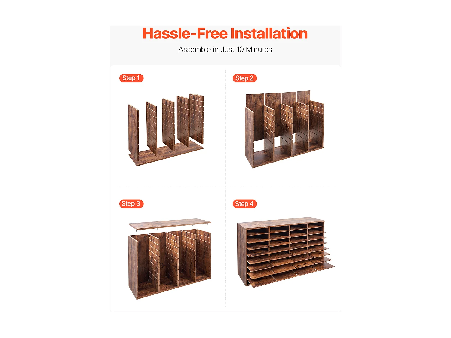 Organiseur de Bureau, SucceBuy Wood - Organiseur de Littérature à 36 Compartiments, Étagères Amovibles, Marron Foncé