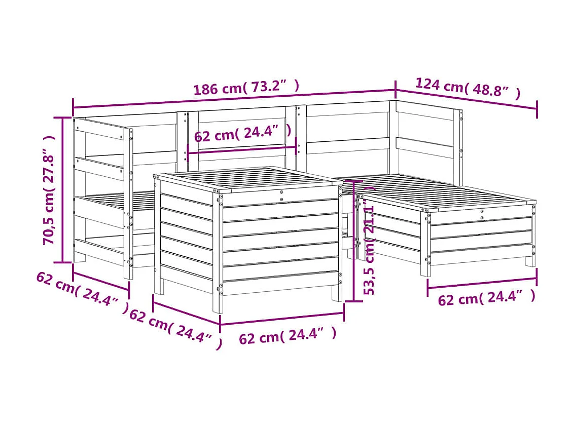 Salon de jardin 5 pcs bois massif sapin de douglas
