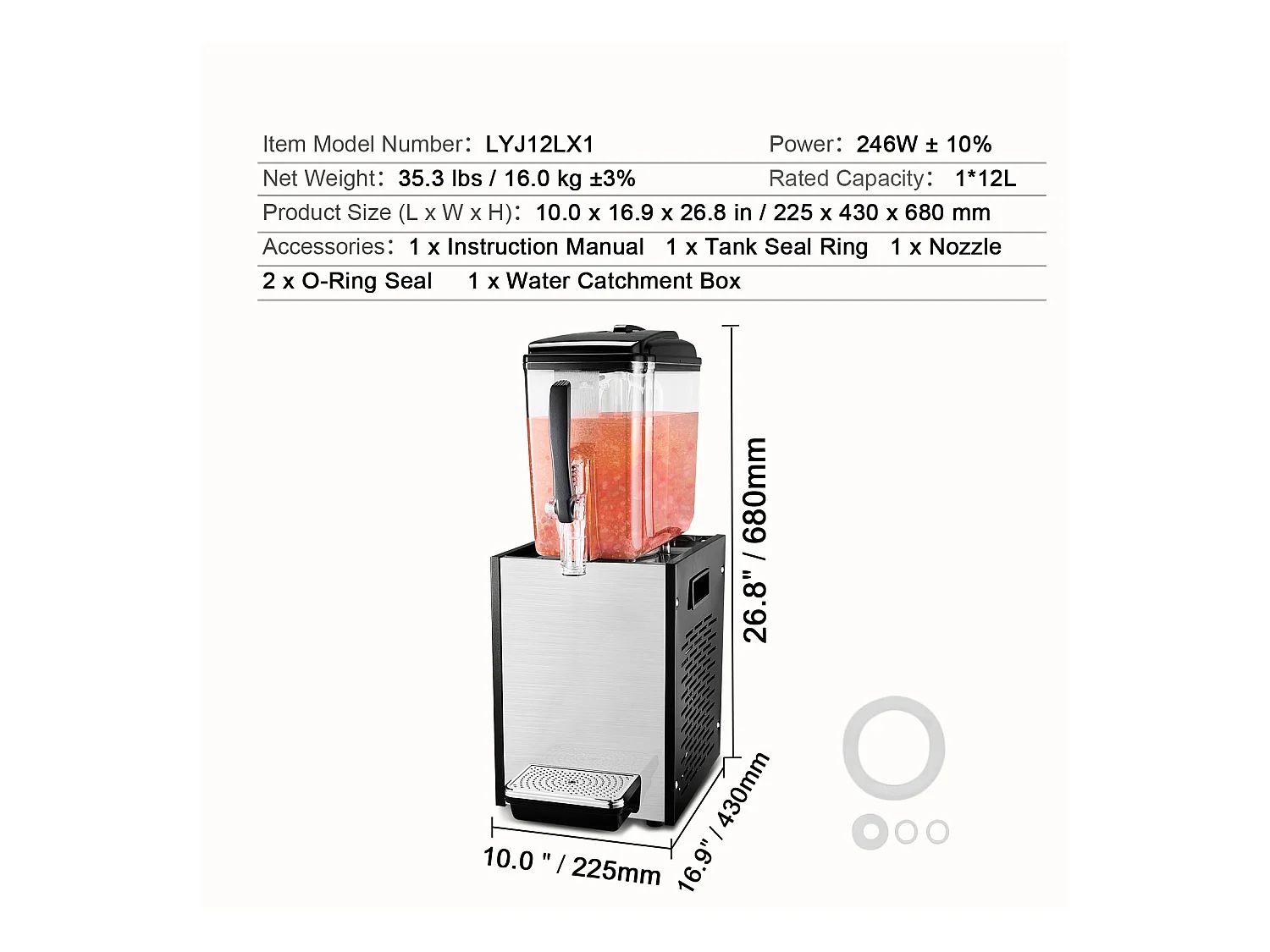Distributeur de Boissons Commerciales SucceBuy 12L Distributeur de Boissons Glacées et de Jus Froids pour Fête