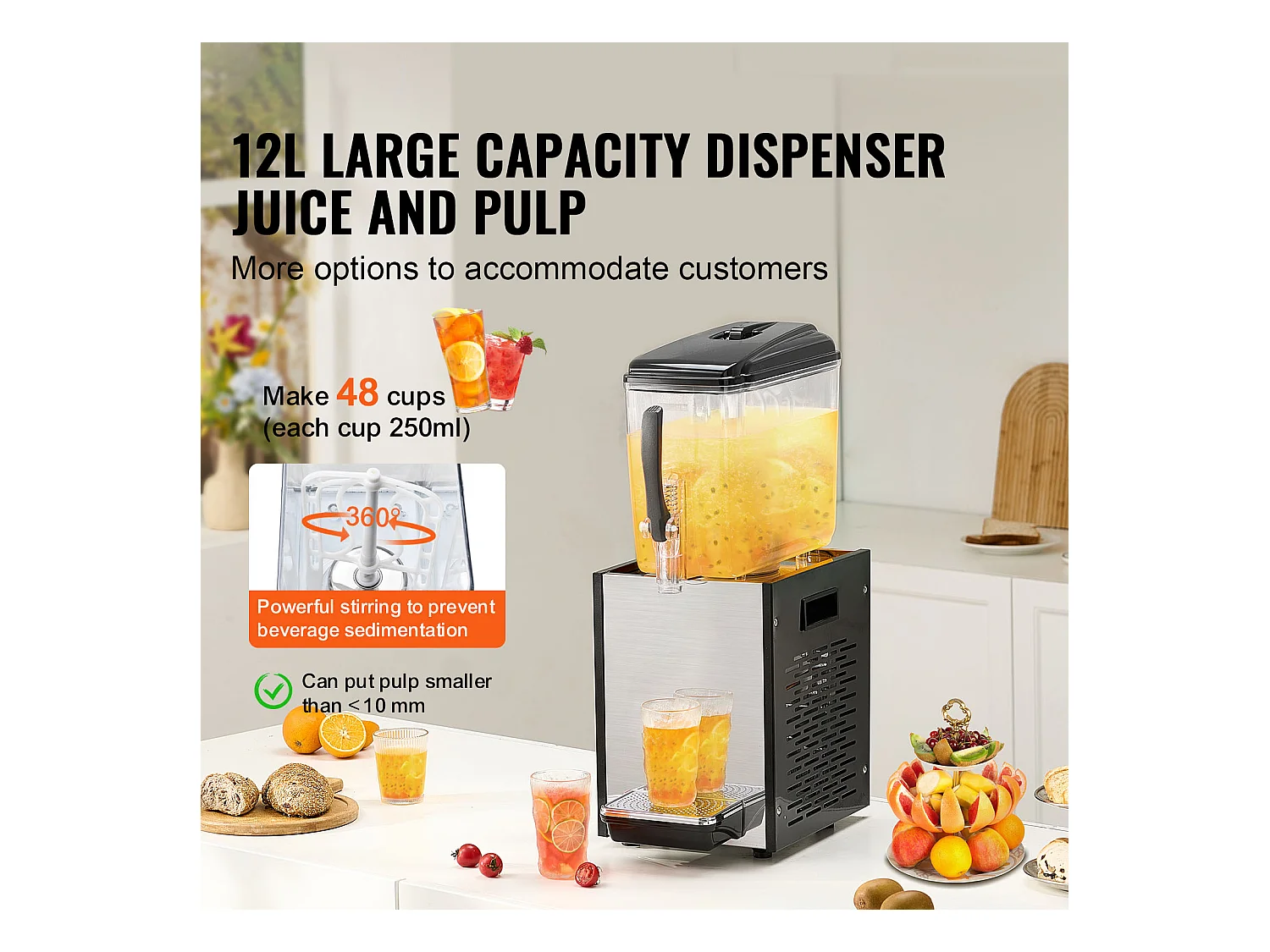 Distributeur de Boissons Commerciales SucceBuy 12L Distributeur de Boissons Glacées et de Jus Froids pour Fête