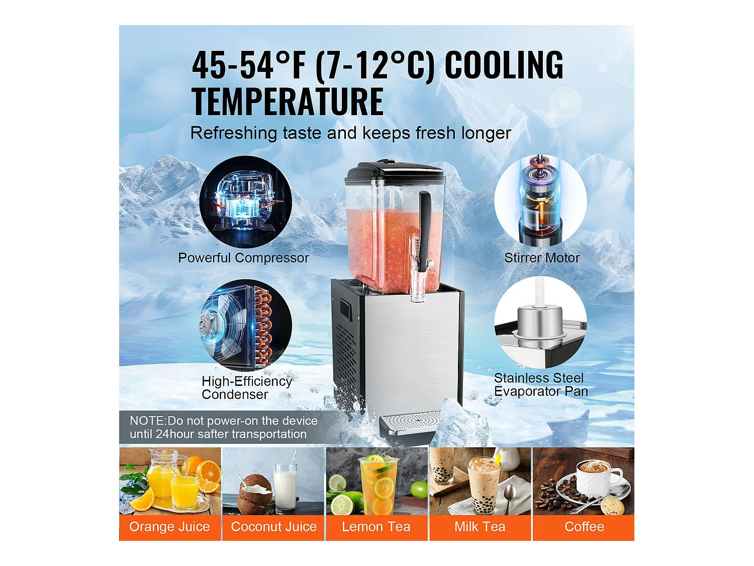 Distributeur de Boissons Commerciales SucceBuy 12L Distributeur de Boissons Glacées et de Jus Froids pour Fête