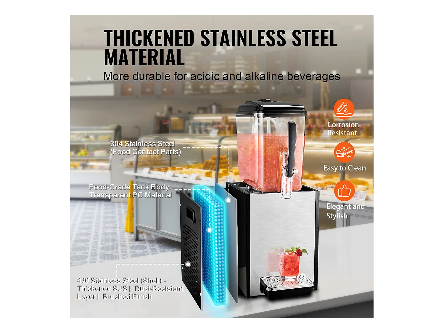 Distributeur de Boissons Commerciales SucceBuy 12L Distributeur de Boissons Glacées et de Jus Froids pour Fête