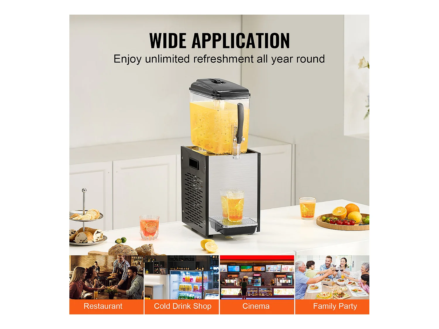 Distributeur de Boissons Commerciales SucceBuy 12L Distributeur de Boissons Glacées et de Jus Froids pour Fête