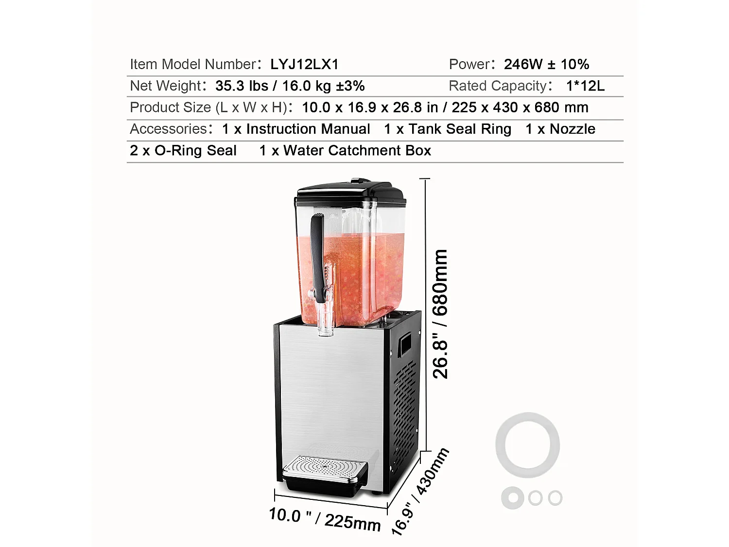 Distributeur de Boissons Commerciales SucceBuy 12L Distributeur de Boissons Glacées et de Jus Froids pour Fête