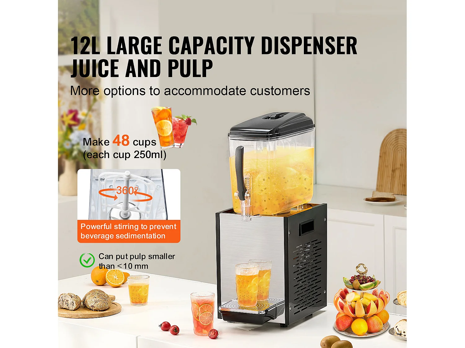 Distributeur de Boissons Commerciales SucceBuy 12L Distributeur de Boissons Glacées et de Jus Froids pour Fête