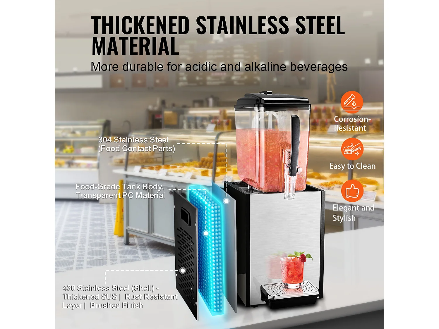 Distributeur de Boissons Commerciales SucceBuy 12L Distributeur de Boissons Glacées et de Jus Froids pour Fête