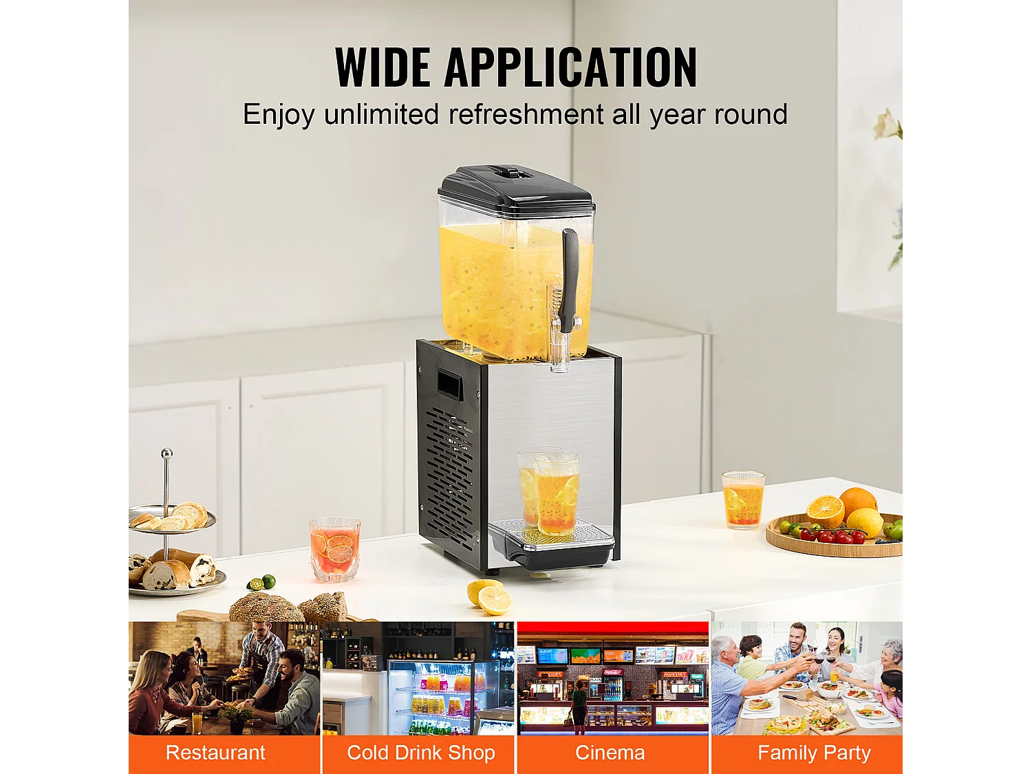 Distributeur de Boissons Commerciales SucceBuy 12L Distributeur de Boissons Glacées et de Jus Froids pour Fête