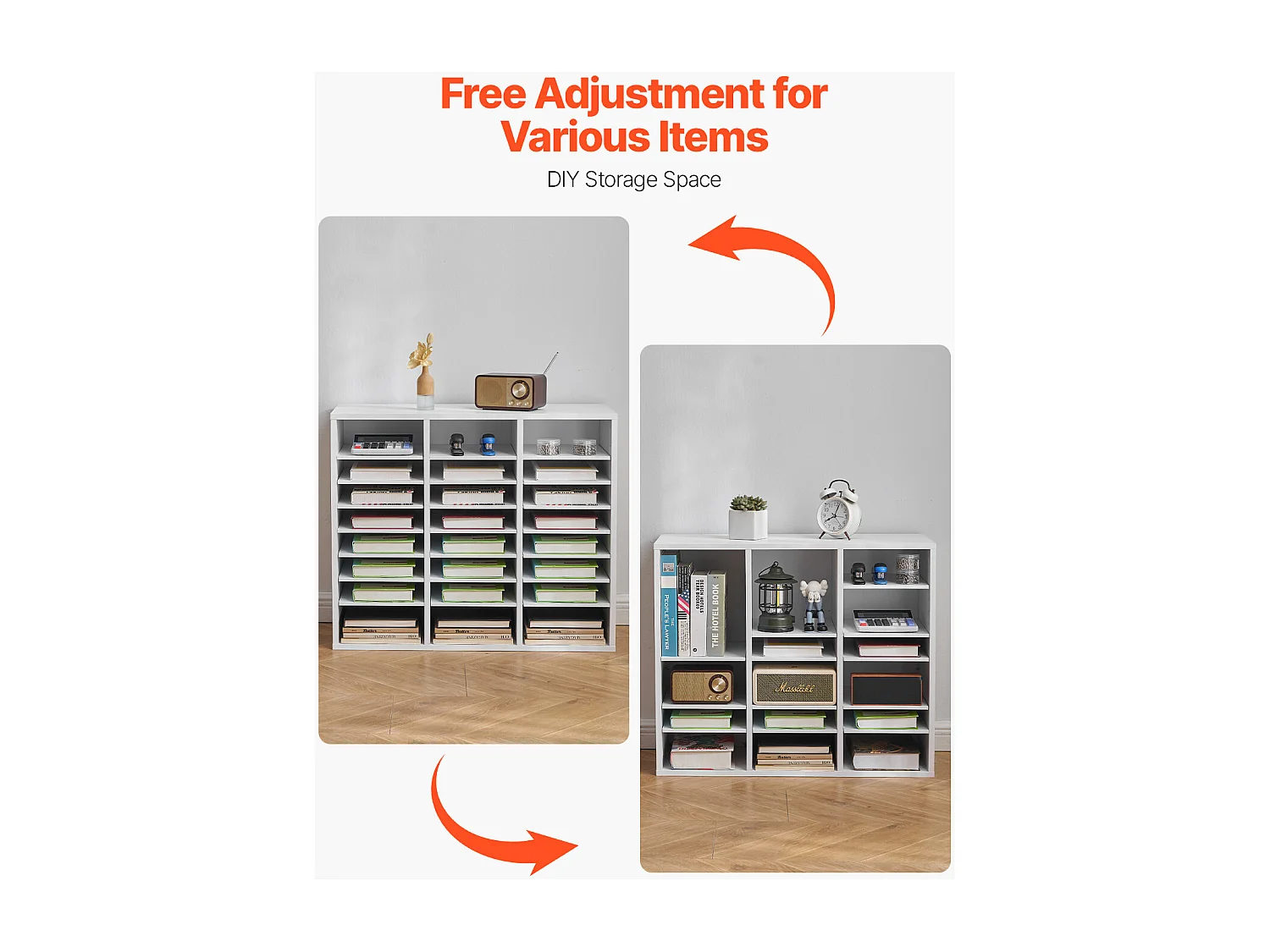 Organiseur de Bureau, SucceBuy Organiseur de Littérature en Bois - 24 Compartiments, Étages Réglables, Blanc