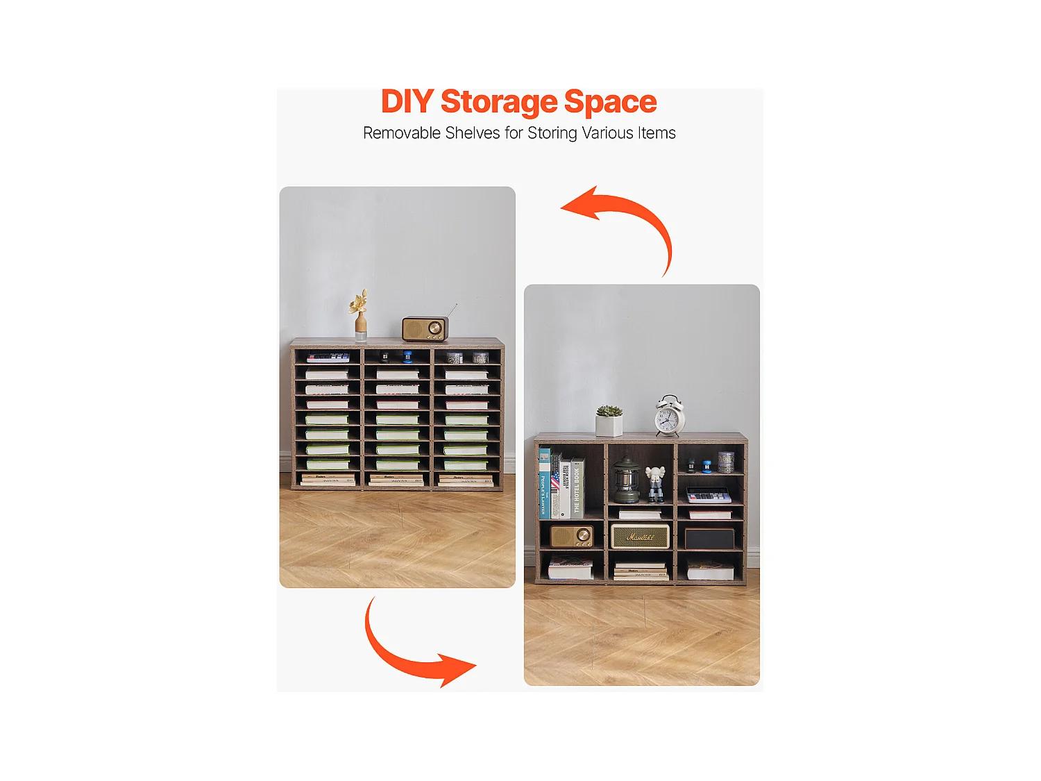 Organizador de Escritorio SucceBuy de Madera con 27 Compartimentos y Estantes Extraíbles, Color Negro y Gris