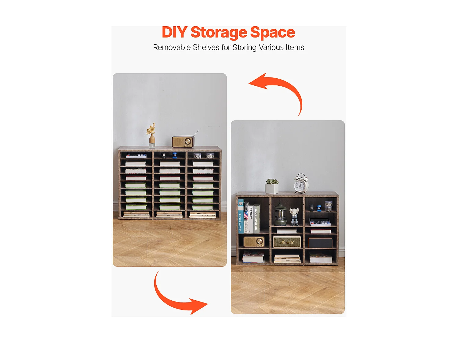 Organiseur de Bureau, SucceBuy Organiseur de Livres en Bois à 27 Compartiments, Étagères Amovibles, Noir - Gris