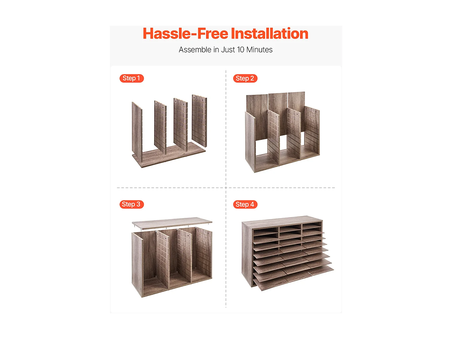 Organiseur de Bureau, SucceBuy Organiseur de Livres en Bois à 27 Compartiments, Étagères Amovibles, Noir - Gris