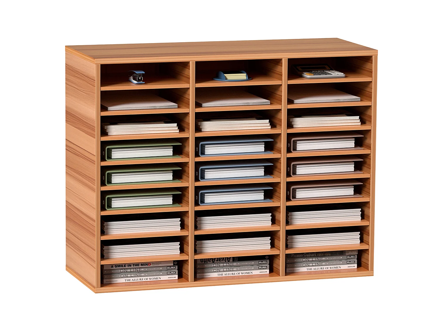 Schreibtisch-Organizer, SucceBuy Holz-Literatur-Organizer, 27 Fächer, Weiß, zur Aufbewahrung von Akten und Papieren