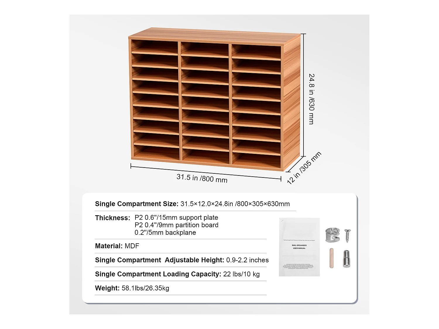 Schreibtisch-Organizer, SucceBuy Holz-Literatur-Organizer, 27 Fächer, Weiß, zur Aufbewahrung von Akten und Papieren