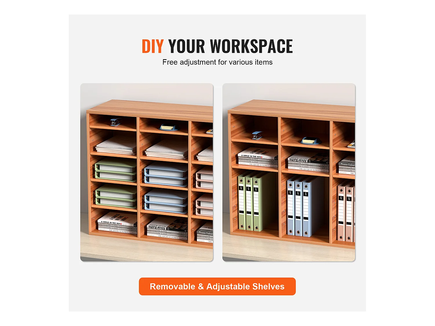 Schreibtisch-Organizer, SucceBuy Holz-Literatur-Organizer, 27 Fächer, Weiß, zur Aufbewahrung von Akten und Papieren