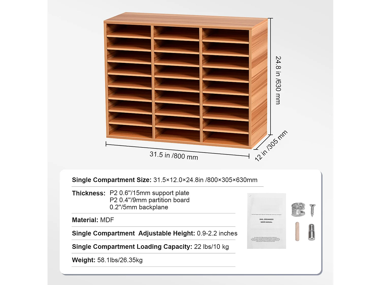 Organiseur de Bureau, SucceBuy Organiseur de Littérature en Bois 27 Compartiments Blanc