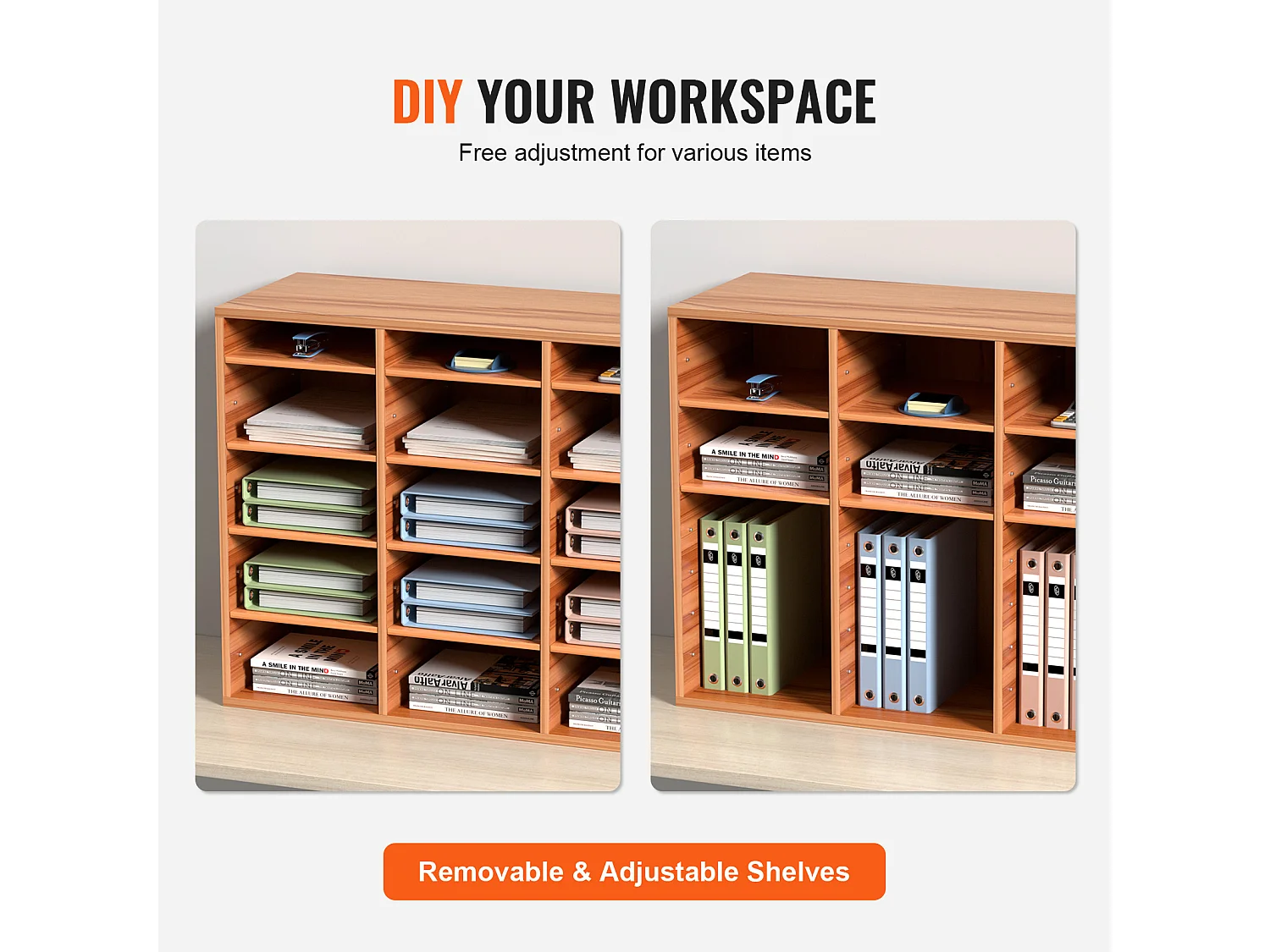 Organiseur de Bureau, SucceBuy Organiseur de Littérature en Bois 27 Compartiments Blanc