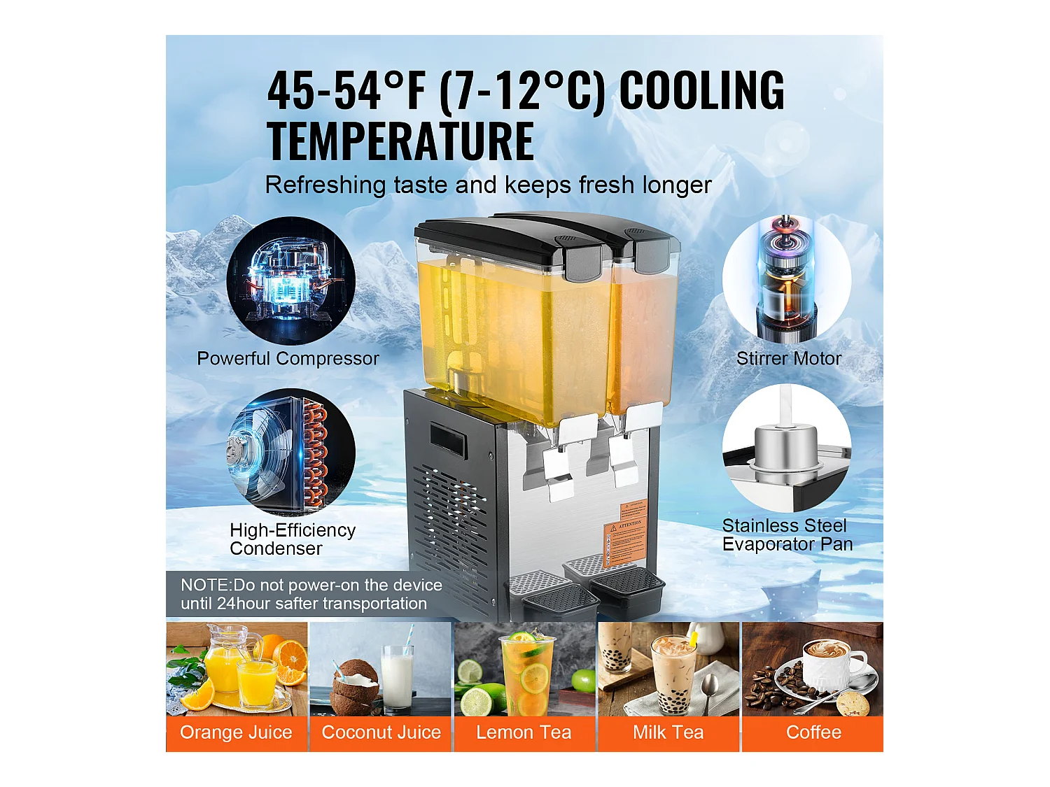 Commerciële Drankendispenser SucceBuy 10 L x 2 Reservoirs, Dispenser voor Ijskoude Dranken en Sappen