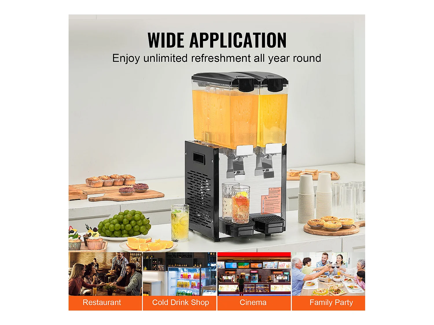 Commerciële Drankendispenser SucceBuy 10 L x 2 Reservoirs, Dispenser voor Ijskoude Dranken en Sappen