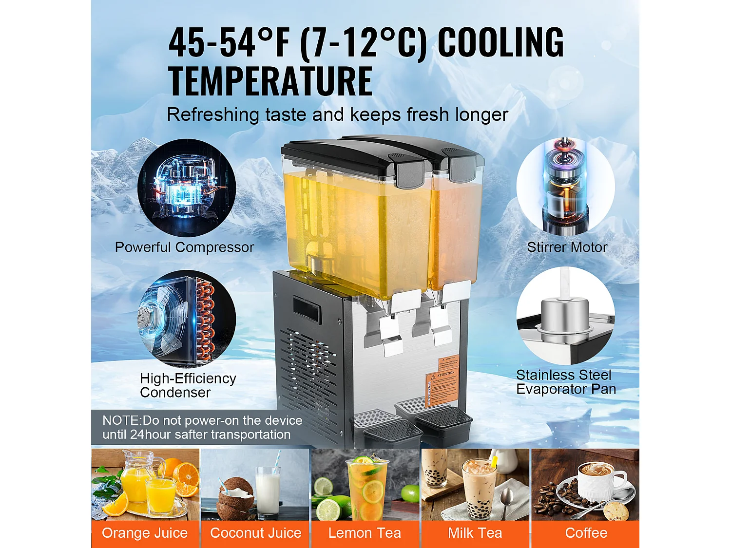 Distributeur de Boissons Commerciales SucceBuy 10 L x 2 Réservoirs, Distributeur de Boissons Glacées et de Jus Froids