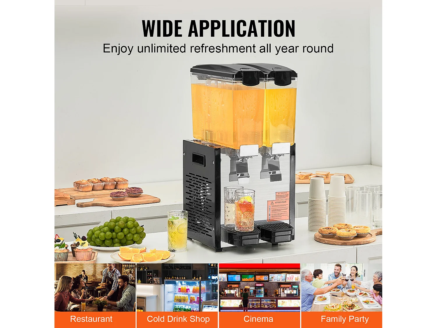 Distributeur de Boissons Commerciales SucceBuy 10 L x 2 Réservoirs, Distributeur de Boissons Glacées et de Jus Froids