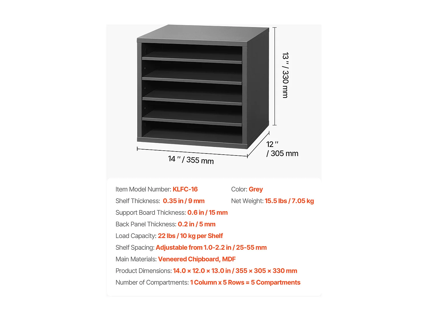 Organiseur de Bureau, SucceBuy Organiseur de Documents en Bois, 5 Compartiments, Étagères Réglables, Gris