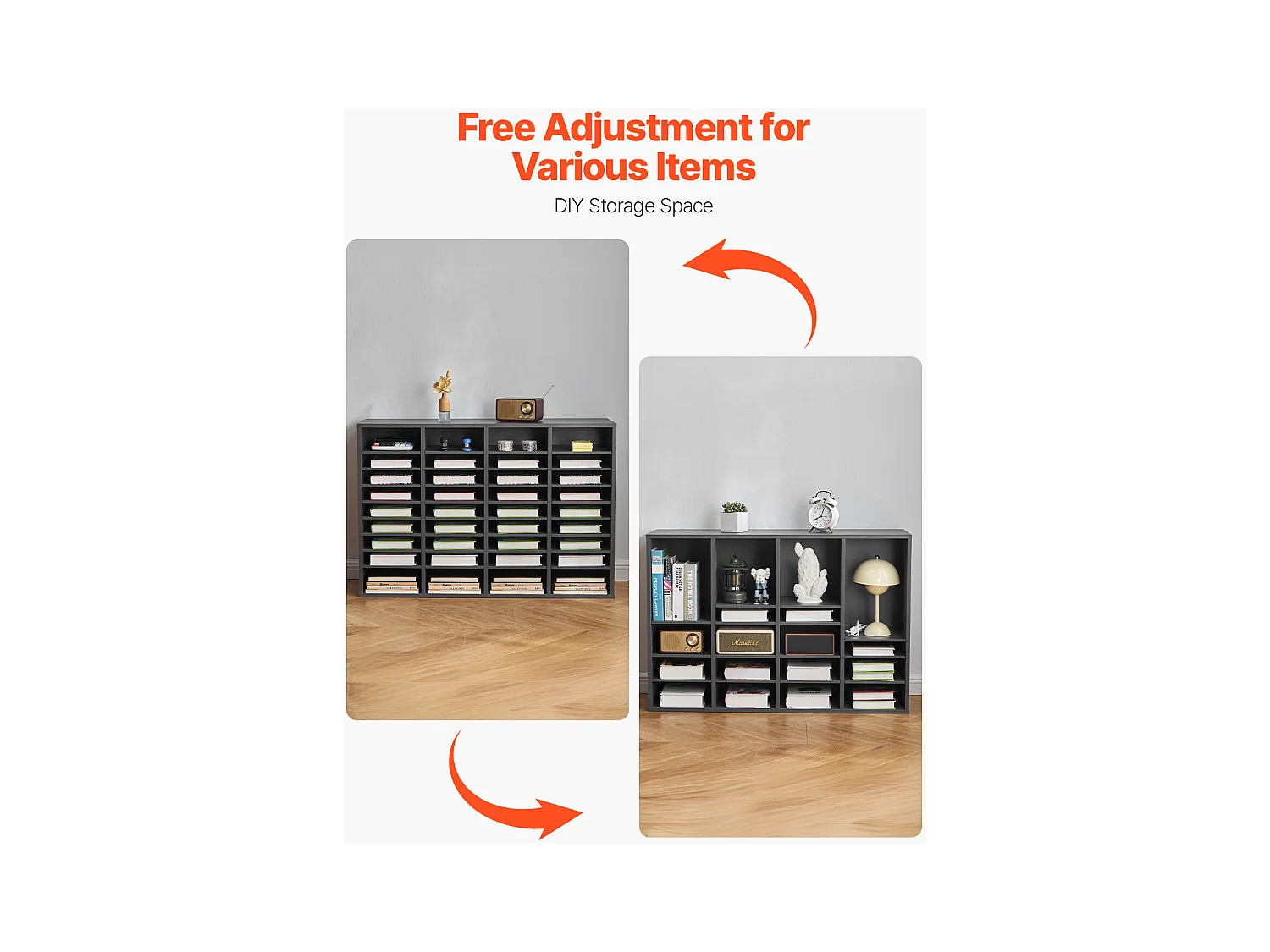 Organiseur de Bureau, SucceBuy Organiseur de Littérature en Bois - 36 Compartiments, Étagères Réglables, Gris