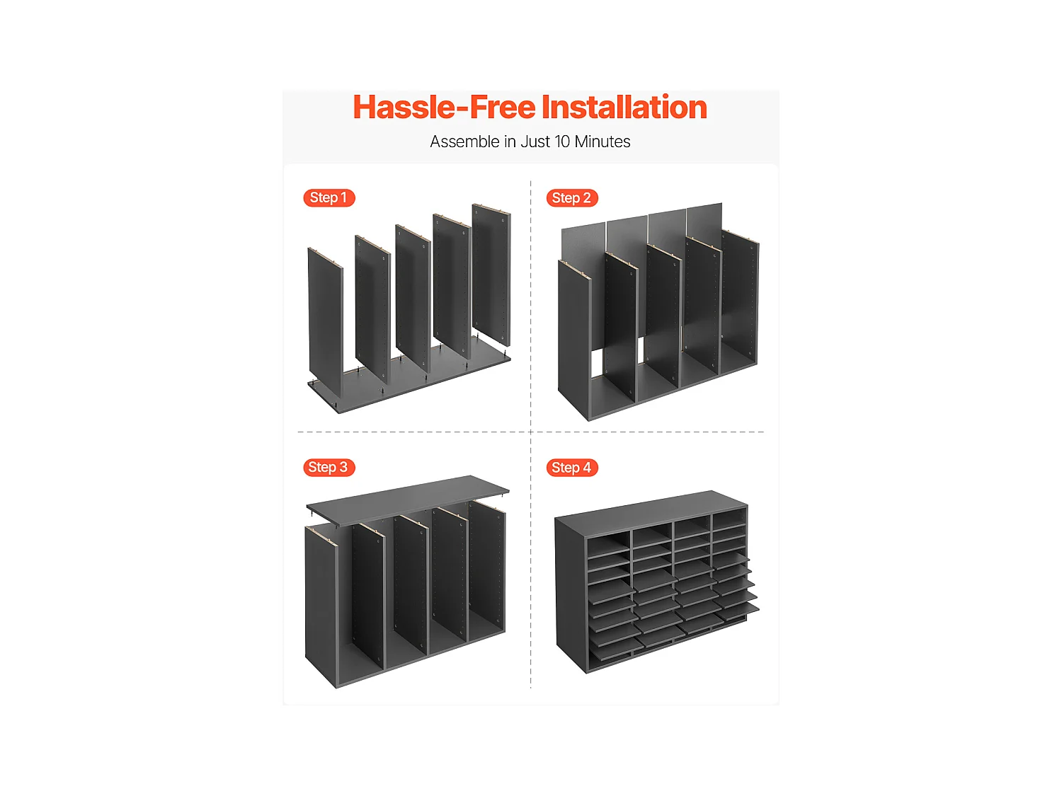 Organiseur de Bureau, SucceBuy Organiseur de Littérature en Bois - 36 Compartiments, Étagères Réglables, Gris