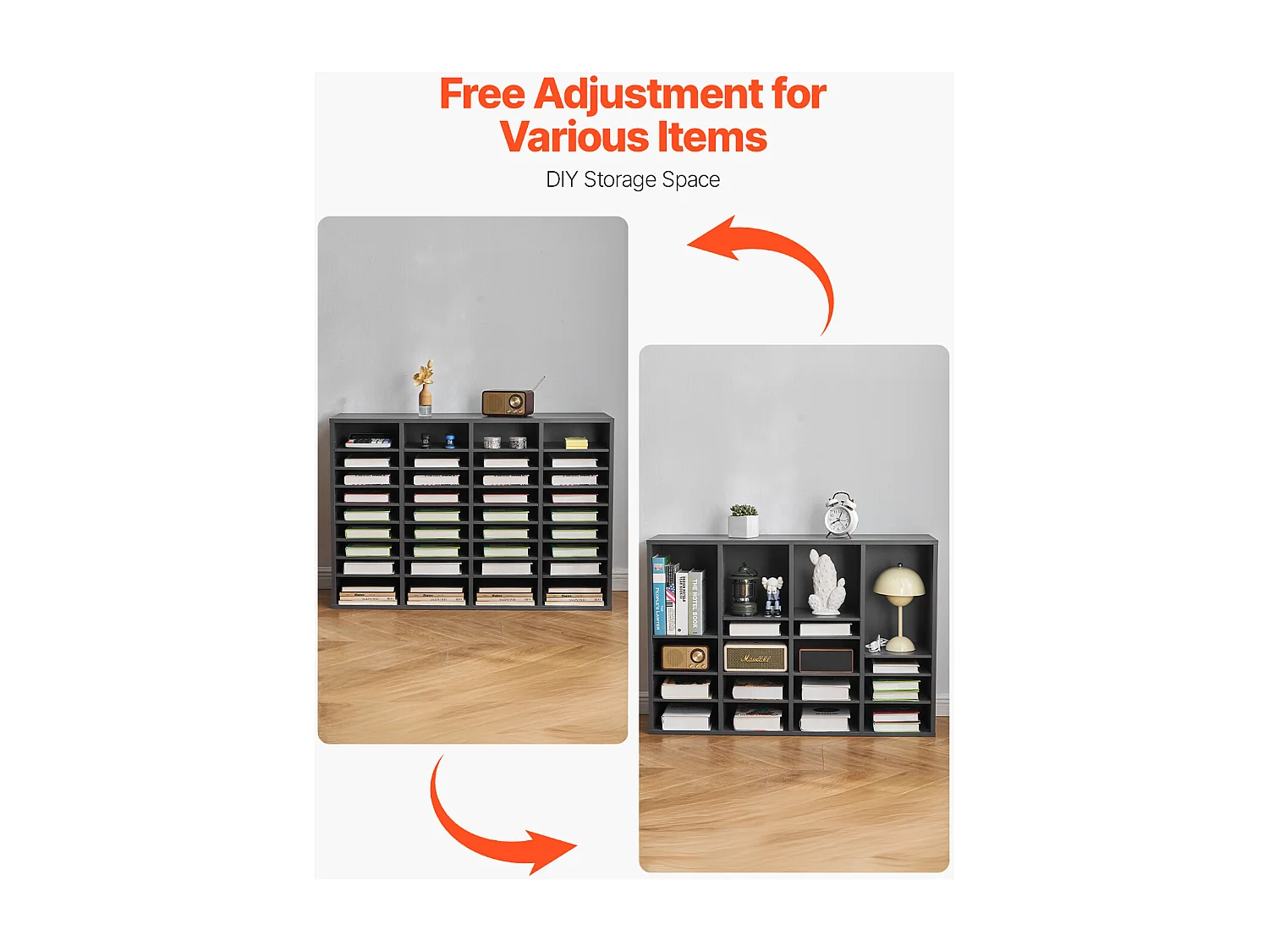 Organiseur de Bureau, SucceBuy Organiseur de Littérature en Bois - 36 Compartiments, Étagères Réglables, Gris