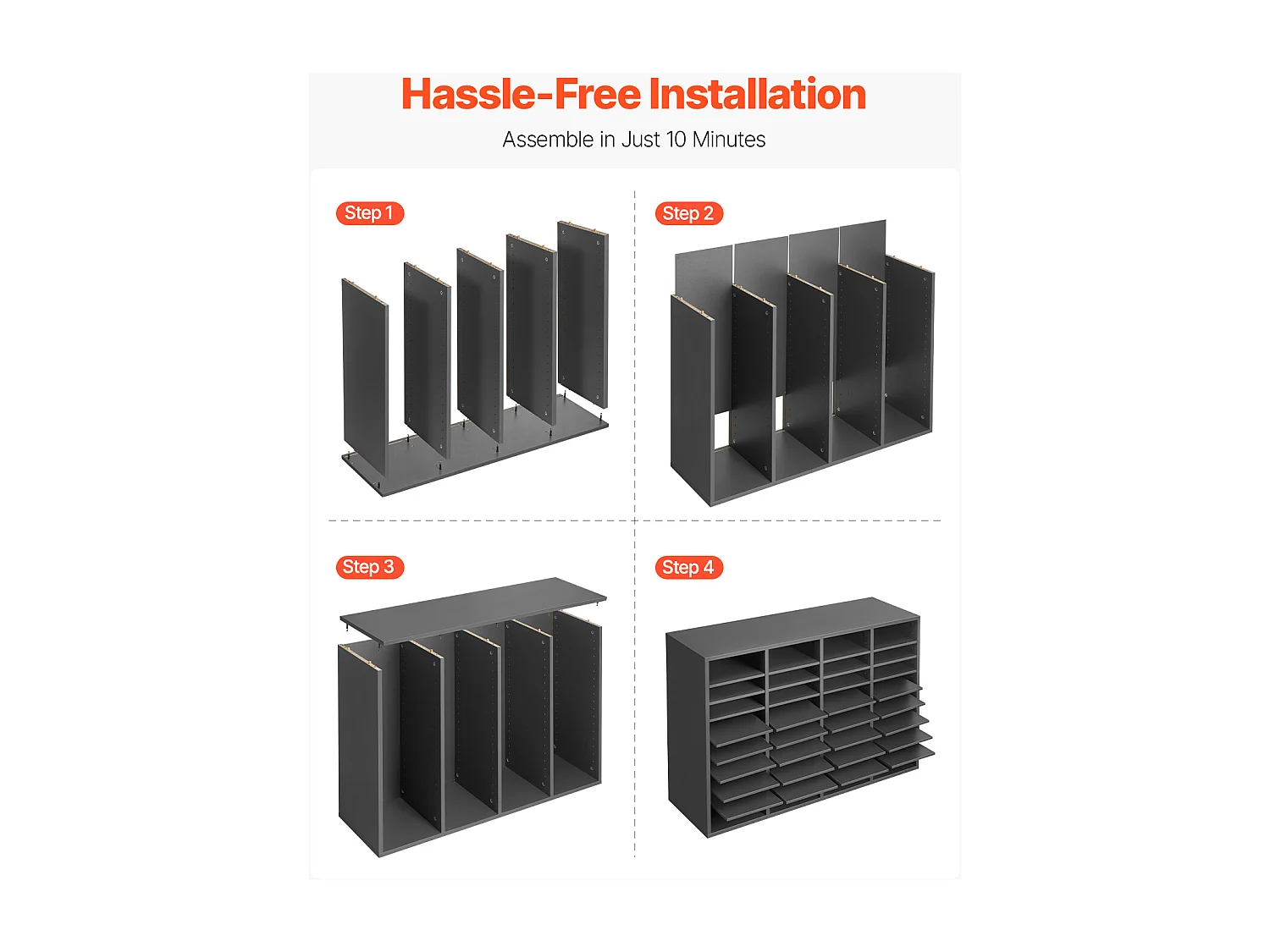 Organiseur de Bureau, SucceBuy Organiseur de Littérature en Bois - 36 Compartiments, Étagères Réglables, Gris