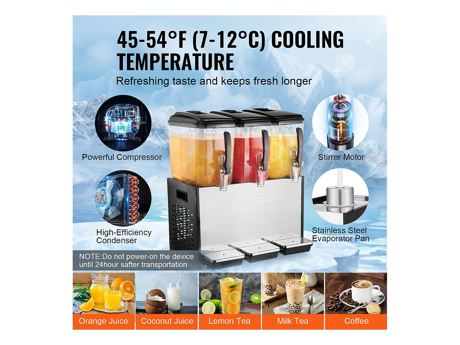 Distributeur de Boissons Commerciales SucceBuy 12 L x 3 Réservoirs, Distributeur de Boissons Glacées et de Jus Froids