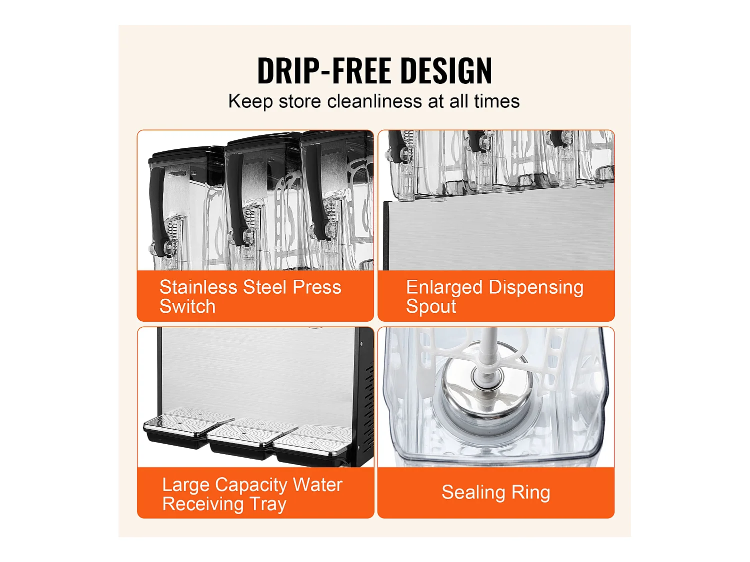 Distributeur de Boissons Commerciales SucceBuy 12 L x 3 Réservoirs, Distributeur de Boissons Glacées et de Jus Froids