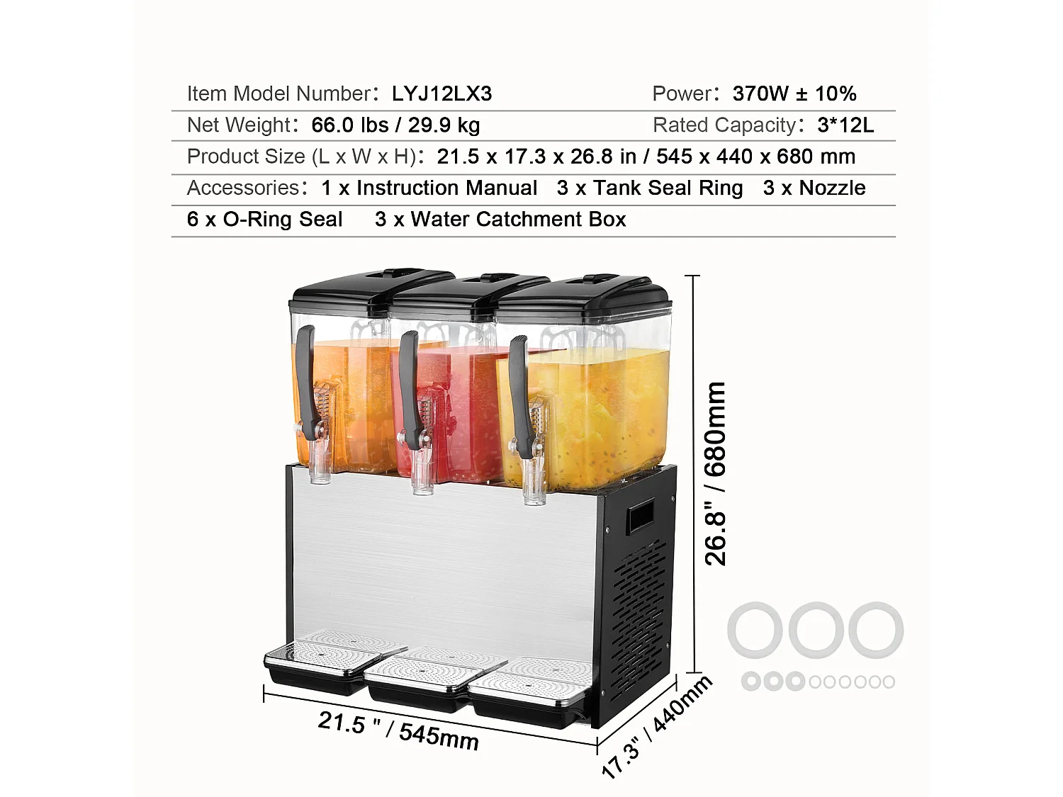 Distributeur de Boissons Commerciales SucceBuy 12 L x 3 Réservoirs, Distributeur de Boissons Glacées et de Jus Froids