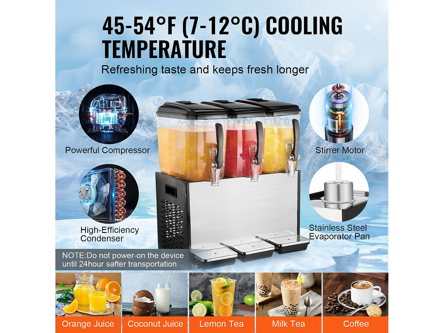 Distributeur de Boissons Commerciales SucceBuy 12 L x 3 Réservoirs, Distributeur de Boissons Glacées et de Jus Froids