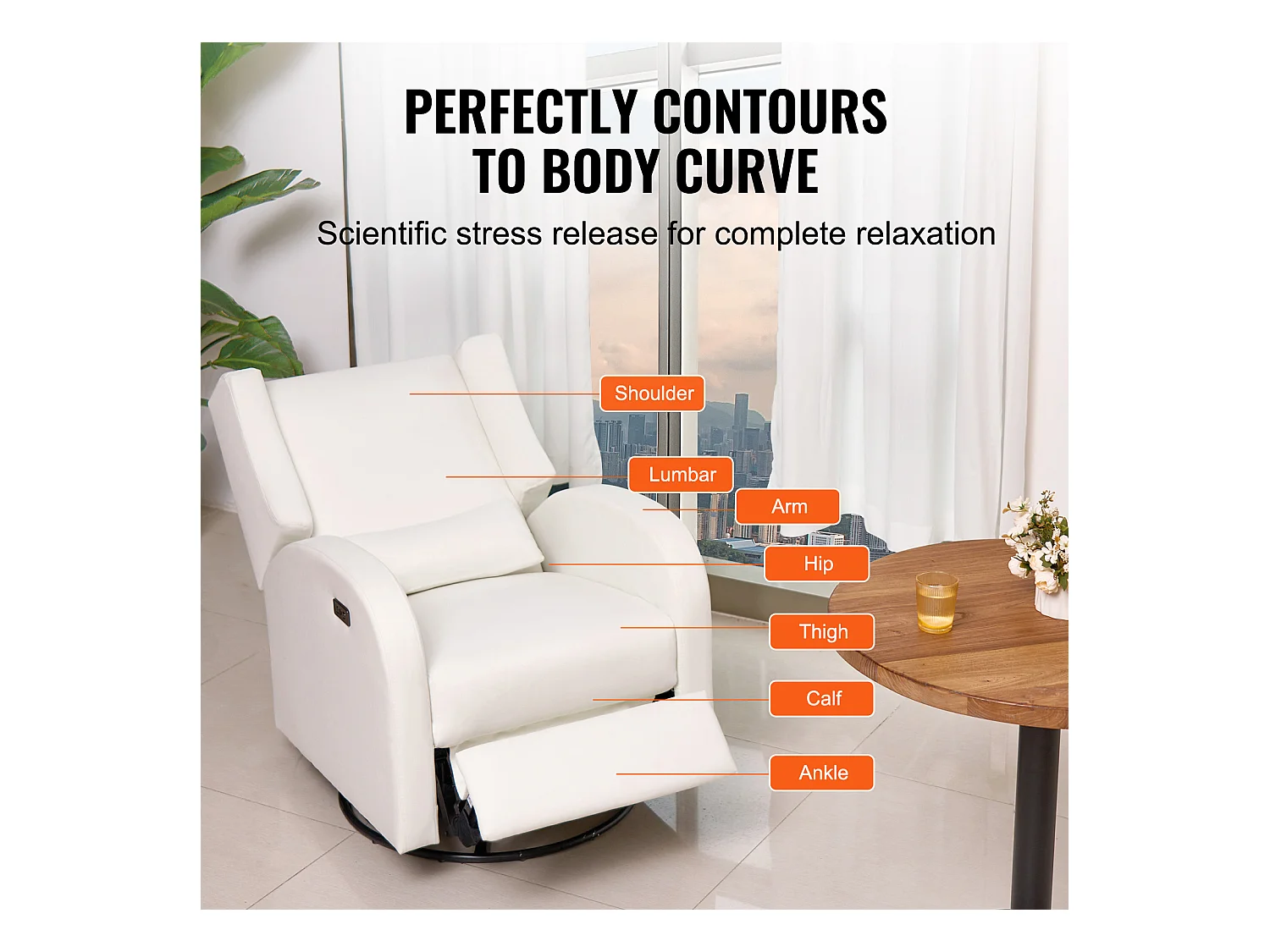 Fauteuil-Massant Inclinable et Pivotant électrique SucceBuy à Angle Réglable, Blanc Cassé