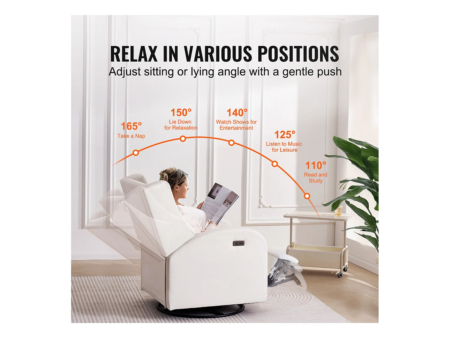 Fauteuil-Massant Inclinable et Pivotant électrique SucceBuy à Angle Réglable, Blanc Cassé