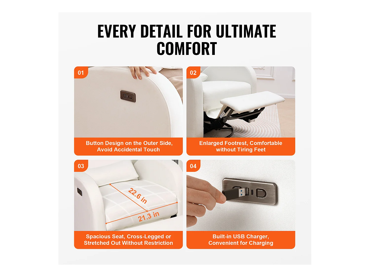 Fauteuil-Massant Inclinable et Pivotant électrique SucceBuy à Angle Réglable, Blanc Cassé