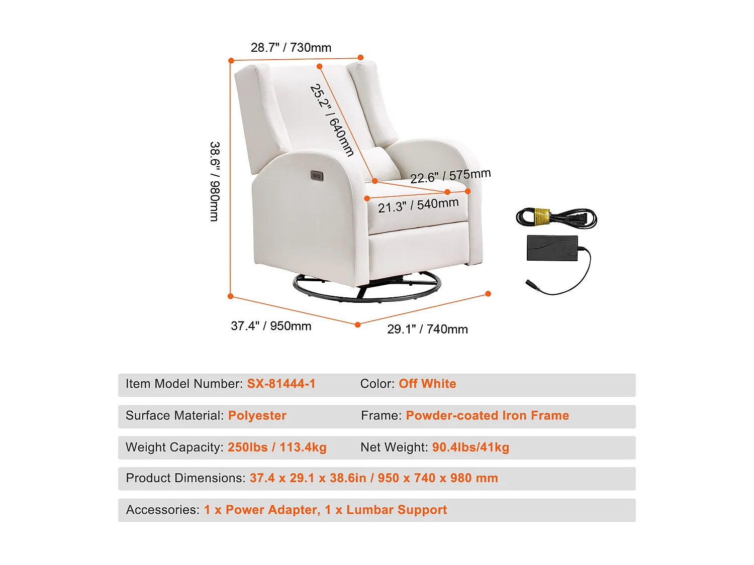 Fauteuil-Massant Inclinable et Pivotant électrique SucceBuy à Angle Réglable, Blanc Cassé