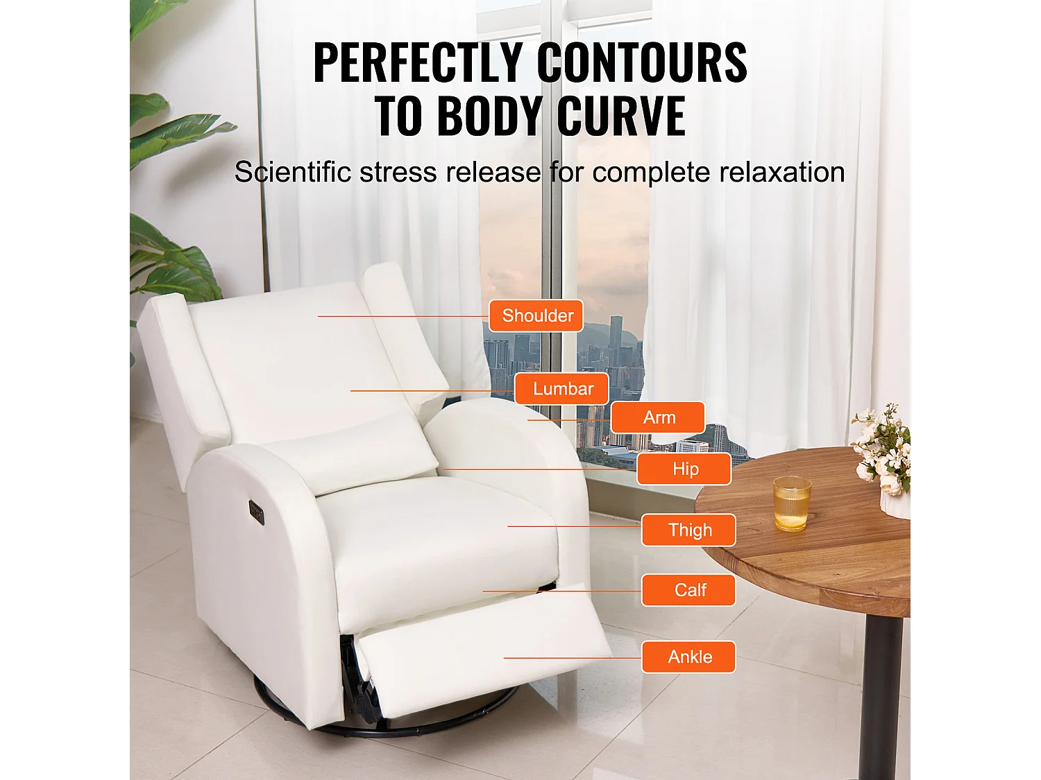 Fauteuil-Massant Inclinable et Pivotant électrique SucceBuy à Angle Réglable, Blanc Cassé