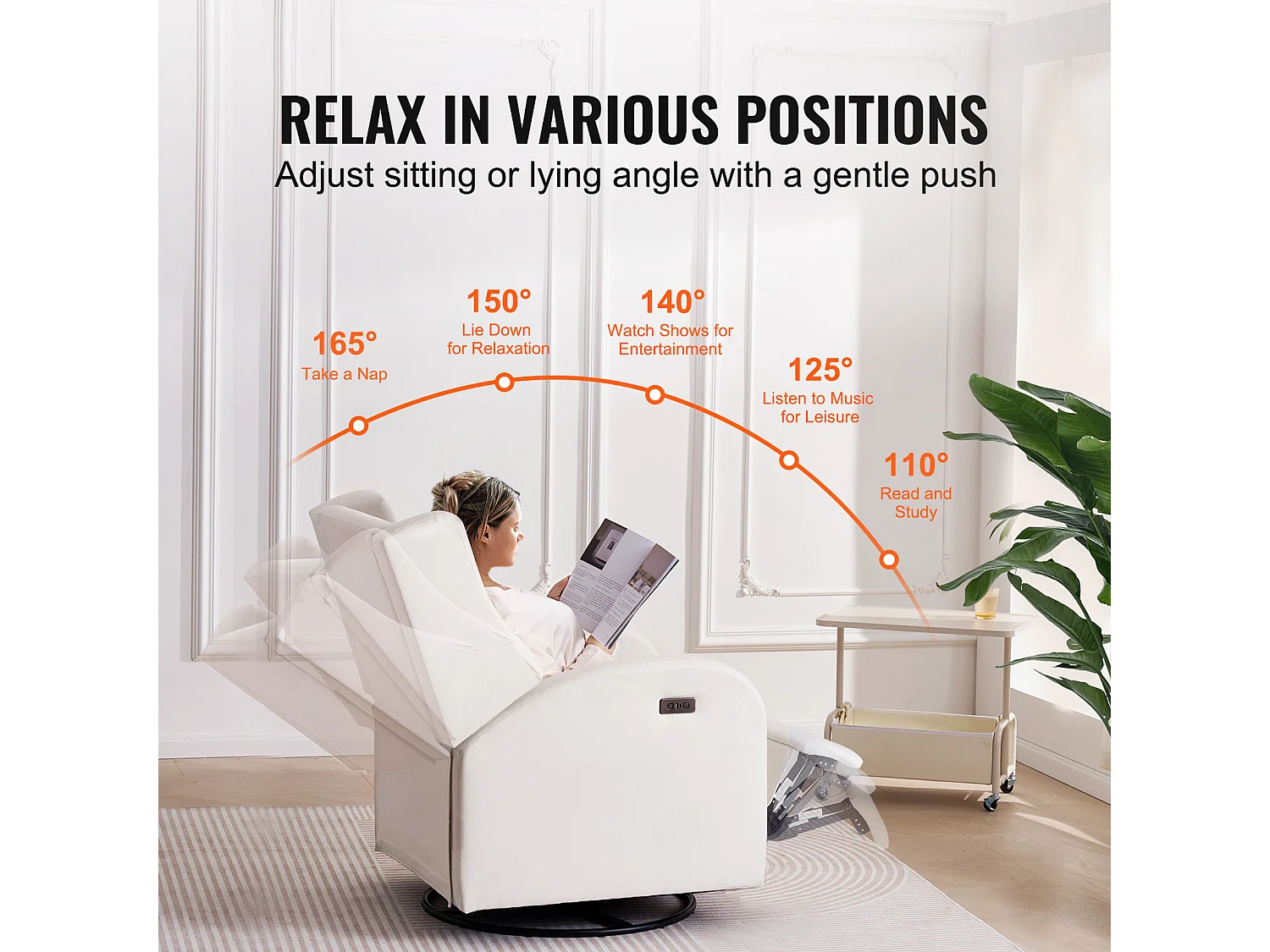 Fauteuil-Massant Inclinable et Pivotant électrique SucceBuy à Angle Réglable, Blanc Cassé