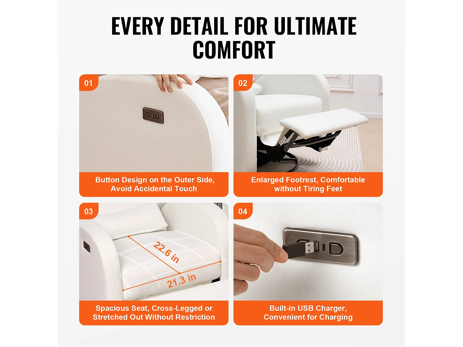 Fauteuil-Massant Inclinable et Pivotant électrique SucceBuy à Angle Réglable, Blanc Cassé