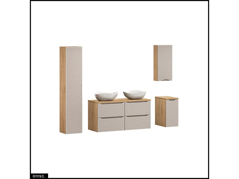 Ensemble de meubles de salle de bain - 120 cm - avec plan - avec 2 vasques à poser - avec colonne et Meubles - 4 tiroirs - SEA BEIGE